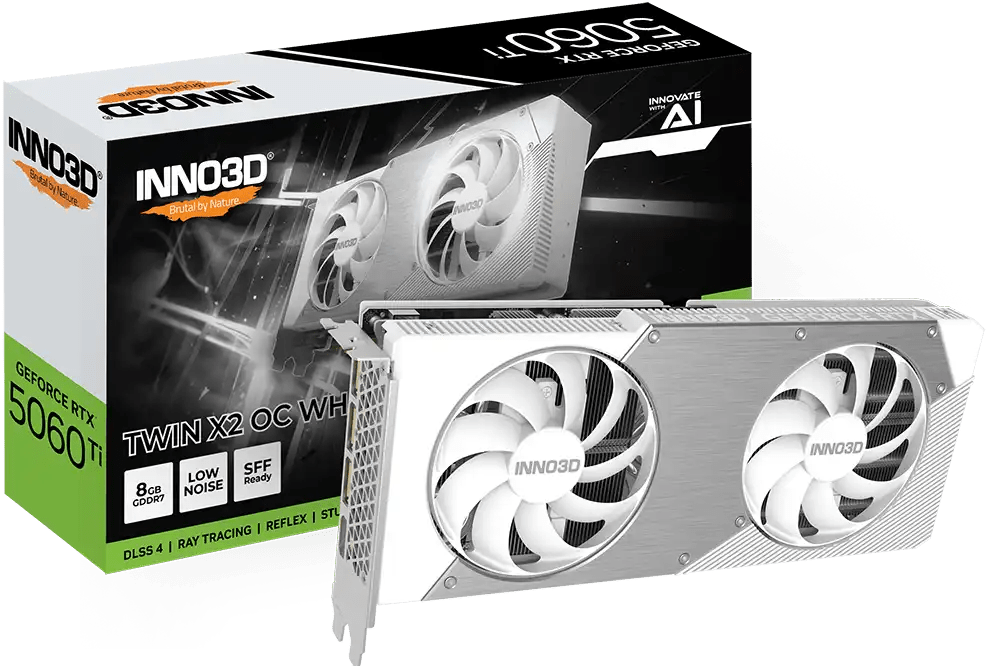 INNO3D GeForce RTX™ 5060 Ti 8GB TWIN X2 OC WHITE Graphic Card | N506T2 - 08D7X - 193075W - 8886307700759 - Vektra Computers LLC INNO3D GeForce RTX™ 5060 Ti 8GB TWIN X2 OC WHITE Graphic Card | N506T2 - 08D7X - 193075W - 8886307700759 - Vektra Computers LLC